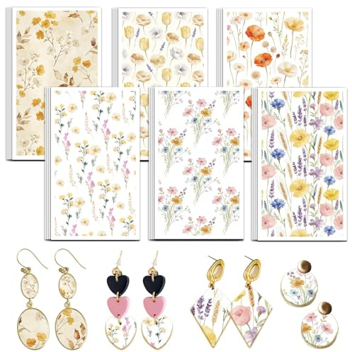 OLYCRAFT 24pcs Beige Flowers Clay Transfer Paper 6 Styles Transfer Paper for Polymer Wildflowers Polymer Clay Transfers Sheets Poppy Floral Transfers Papers for Clays Earrings Jewelry Art Making