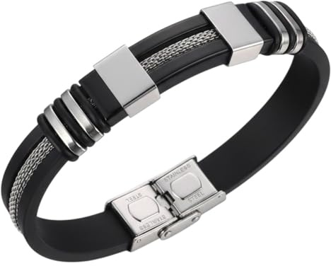 Karma NH10106127 Herren Armband Edelstahl Schwarz Silikonarmband 21,5 cm Herrenschmuck Männerarmband modern Schmuck für Männer (Schwarz)
