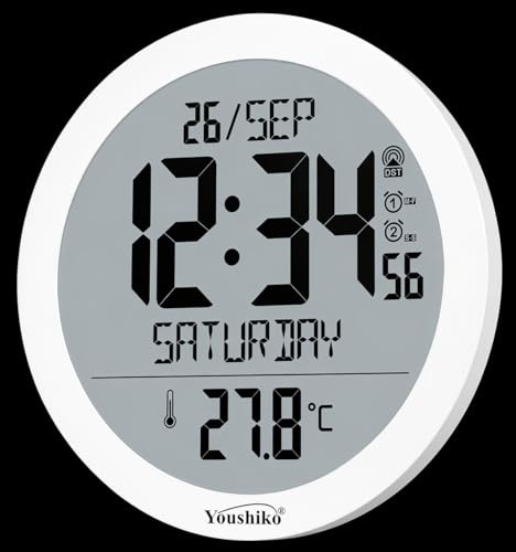 Youshiko Large 20cm Radio Controlled Wall Clock (UK & Ireland Version/Premium Quality/Clear Display), Large Round, Temperature display