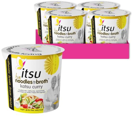 itsu big katsu curry instant noodles & broth pot 96g | Including freeze dried veg sachet | Instant Noodles Snack Multipack | Quick-to-Make Snack | Gluten free | Vegan | Pack of 4