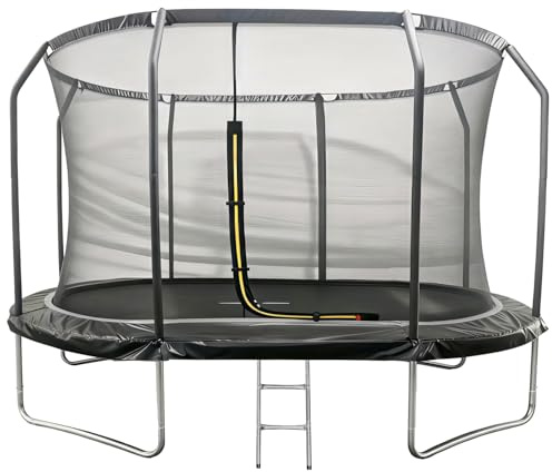 Sydney Trampolin für Kinder, oval, 366 x 244 cm, Schwarz, Gartentrampolin mit Netz und Leiter