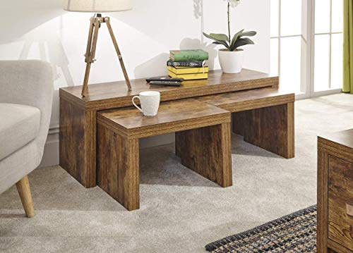 Home Source Particle Board Study Walnut Mango Effect Nest of Tables Set 1 Long 2 Small Table