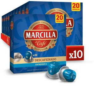 Marcilla Cápsulas de Café Descafeinado | Intensidad 6 | 200 Cápsulas Compatibles Nespresso (R)* - Amazon Exclusive