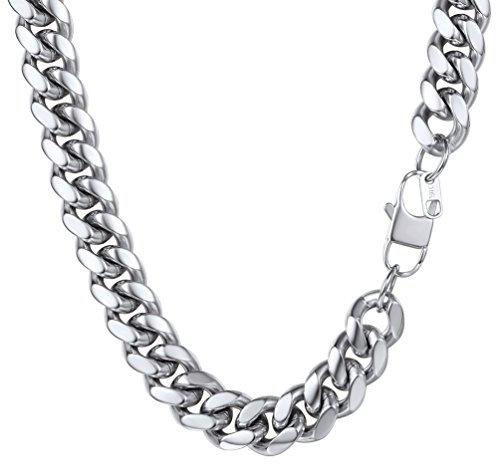 PROSTEEL Panzerkette 61cm/24 Herren Halskette Edelstahl 14mm breit massiv Schwer Kubanische Gliederkette silber Hip-Hop Street Style Schmuck für Männer Jungen