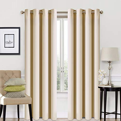 EASELAND Beige Blackout Curtains 46x90 Inch, Thermal Insulated Room Darkening Eyelet Blackout Curtains for Bedroom Living Room Kitchen Nursery, 2 Panels