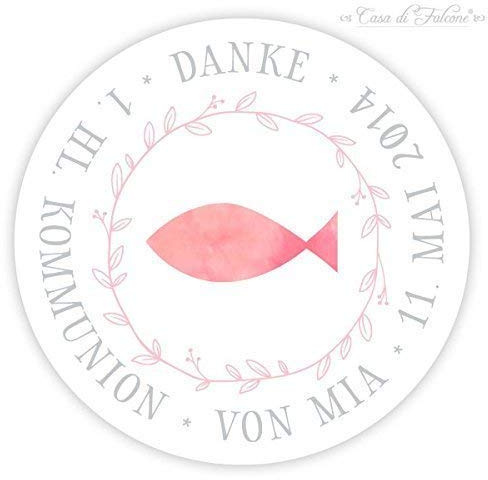 Personalisierter Aufkleber Fisch Aquarell | Mit deinem Wunschnamen/Wunschtext | 40mm, rund | 20, 50, 100 oder 200 Stück