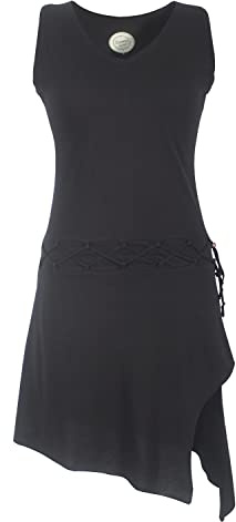 Vishes - Alternative Bekleidung - Ärmelloses Kleid asymmetrisch Beinausschnitt Gürtel-Schnürung Bio-Baumwolle
