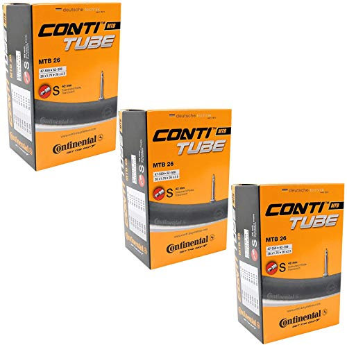 Continental 26 X 1.75-2.5 Cámara de Aire para Bicicleta de montaña con válvula Presta de 42 mm (Juego de 3) Paquete de Tubo Interior, Unisex, Negro