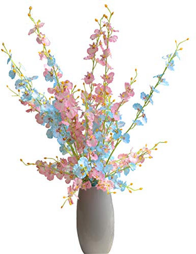 cn-Knight Künstliche Goldene Orchidee für Die Dusche, 10 Stück, 99cm Langer Stiel, Tanzende Dame, Orchidee aus Seide, Oncidium für Heimdekoration, Herzstück, Hohe Vase, Blau und Rosa Gemischt