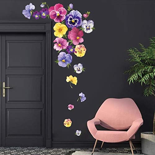 ufengke Pansy Flowers Wall Stickers DIY Floral Wall Decals Art Decor for Kids Girls Bedrooms Living Room