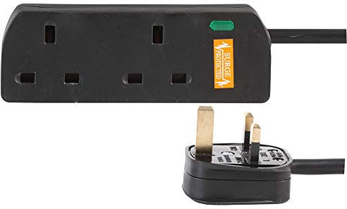 Pro Elec 1202NS-5 m BLK 2 Gang Surge Protected Extension Lead, 5 m, Black
