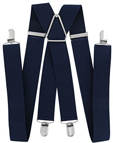 axy Hosenträger für Herren breit 3,5 cm in X-Form mit 4 Hosenträger Clips extra stark längenverstellbar 35mm (Schwarzblau)