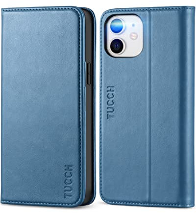 TUCCH Hülle für iPhone 12, Schutzhülle iPhone 12 Pro Kartenfach [Weicher TPU] [Aufstellfunktion] [Magnet], Lederhülle Klappbar, Stoßfest Flipcase, Brieftasche für iPhone 12/12 Pro (6,1 Zoll) Blau