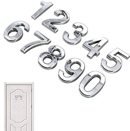 Skystuff 10Pcs Door Numbers Self-Adhesive Address Numbers Metal Plating House Numbers for House Mailbox Apartment Office 0 to 9 (Silver)