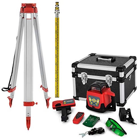 VEVOR Rotatorio Auto-Nivelante Nivel Láser Verde 150 m Kit de Trípode y Bastón para Niveles Automáticos 5 m Trípode de Nivel Plegable para Herramientas Automáticas de Medida y Láseres