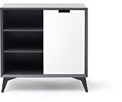 Robas Lund Highboard Weiß Grau, Wohnzimmerschrank mit 180° drehbarer Tür, Schrank BxHxT 93x92x40 cm