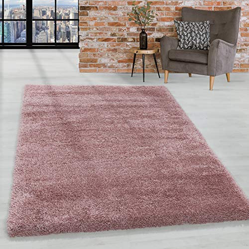 HomebyHome Shaggy Teppich Läufer Flur 80 x 250 cm - 50 mm Florhöhe Hochflor Wohnzimmerteppich Rosa Extra Weich und Flauschig - Bettvorleger Teppiche für Schlafzimmer - Waschbarer Küchenläufer