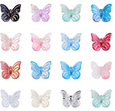 Beadthoven 100 piezas de cuentas de cristal transparente de mariposa, cuentas de purpurina sueltas transparentes de Pony, dijes para collares, pulseras, pendientes, orificio para hacer joyas: 0,8 mm