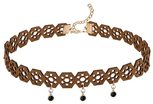Gualiy Choker Kropfband Einstellbar Samt Halsband Blumen Muster Rund Form Maskenspiel Kropfband Klassische Damenkette Gold Braun mit Zirkonia, 34+4.2CM
