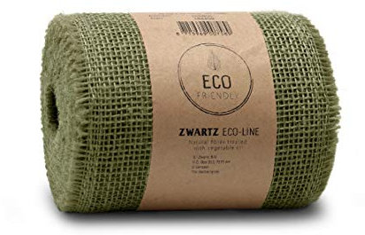 Dekomarket Juteband, Tischläufer, Soft Jute, Natur/Farbig 15 cm breit, 10 m Rolle | Tischband Deko Hochzeit rustikal Natur/Farbig (Olive)