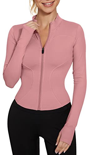 LUYAA Vestes de sport à manches longues pour femme - Coupe ajustée - Hauts mignons - Rouge - M