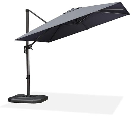 PURPLE LEAF Sombrilla Terraza Exterior 2,7 x 2,7 m, Sombrilla Jardin Grande con Rotación de 360° y 5 Ajustes de Inclinación, Tejido Protector UV 50+ para Playa, Piscina, Mercado y Patio, Gris