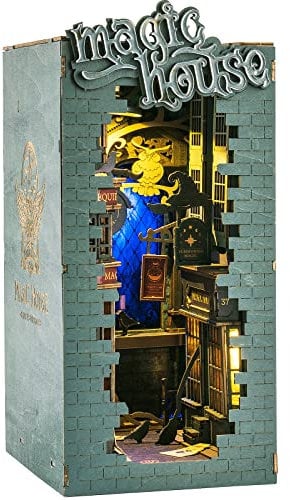 ROBOTIME 3D Bücherstand Holz Puppenhaus Miniaturraum mit Möbeln und Zubehör Bastelsets (Magisches Haus)