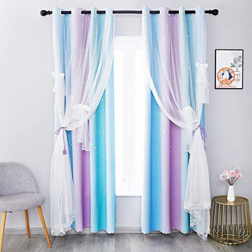 MINGPINHUIUS Blickdicht Vorhang Verdunkelungsvorhänge Doppelschicht Sterne Vorhänge Elegante Vorhänge Stern Fenster Vorhang für Wohnzimmer Kinder Jungen Mädchen Schlafzimmer