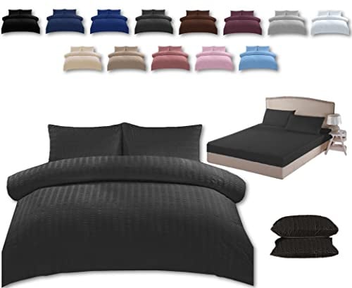 The WhiteWater Seersucker Duvet Cover Set - Single/Double/King/Super King - Polycotton (Charcoal, Super King - Duvet Cover + Fitted Sheet)