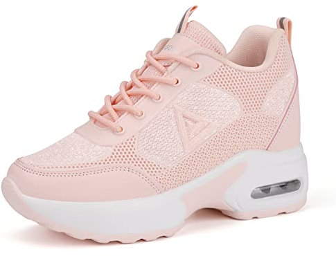 AONEGOLD Femme Baskets Compensées Chaussure de Sport Marche Fitness Sneakers Basses Compensées 8 cm(Rose-A,42EU)