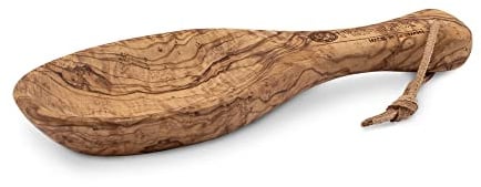 Petromax Griffschale 23 cm - Bushcraft Schale aus Olivenholz & Leder | Handgefertigt in Deutschland, lebensmittelecht mit Öl-Wachs-Finish, inklusive Lederriemen zum Aufhängen am Gürtel
