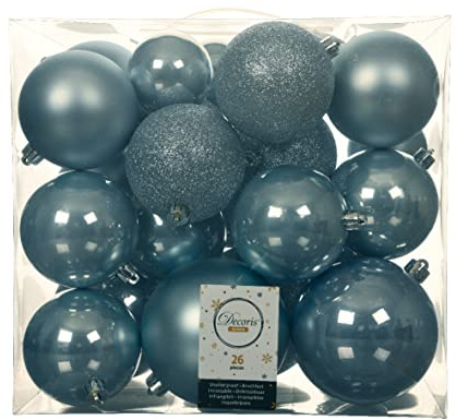 Weihnachtskugeln Kunststoff 6-10cm x 26 Stück Mix Christbaumkugeln Set (Nebelblau)