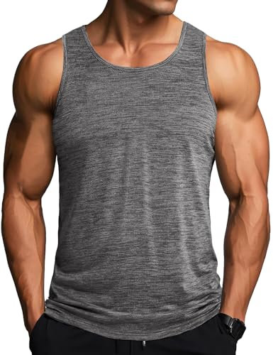 MAGCOMSEN Herren Ärmelloses Sport Tops Sommer Quick Dry Tankshirts Herren Atmungsaktiv Fitnessshirt mit Rundem Ausschnitt Stringer Workout Gym Muskelshirt Dunkelgrau L