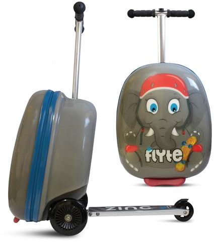 Flyte Scooter Koffer - 2-in-1, 45 cm Reisekoffer Kinder, 25 Liter Fassungsvermögen Kinderkoffer Handgepäck, Reisetasche Kinder mit Rollen, Hartschalenkoffer Kinderreisetasche - Eddie der Elefant