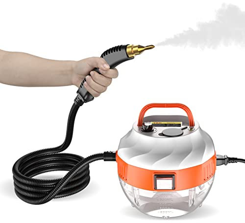 Irishom Limpiador de vapor de mano portátil de 2500 W, máquina de limpieza a vapor presurizada de alta temperatura con cabezales de cepillo para muebles de cocina, baño y coche