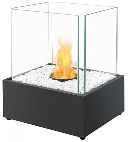 BauGro' TT-14 Table Fireplace Feuerschale Tischkamin - Rußfrei – Edle Feuerschale Indoor & Outdoor in Anthrazit aus Edelstahl & Glas