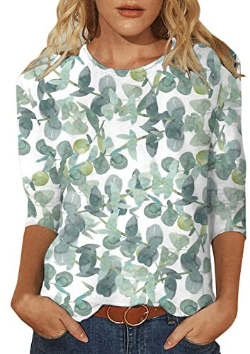 NQyIOS Womens Three Quarter Sleeve T Shirts Spring Summer Fashion Tops Round Neck Comfortable Shirts Long Sleeve Compression Women Mint Green