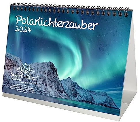 Polarlichterzauber DIN A5 Tischkalender für 2024 Lichter und Himmel - Geschenkset Inhalt: 1x Kalender, 1x Weihnachts- und 1x Grußkarte (insgesamt 3 Teile)