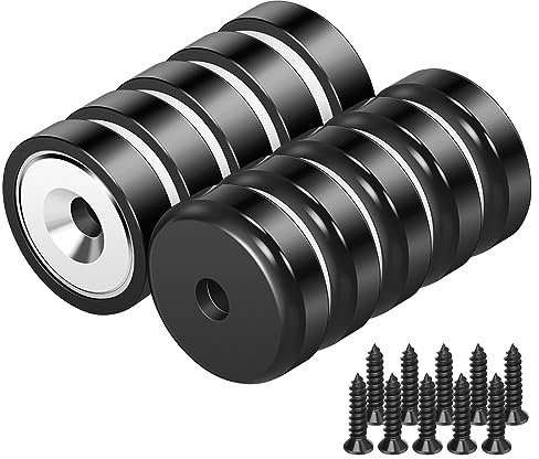 Wukong 10 Pieces Black Neodymium Magnets, 16 x 5 mm Strong Pot Magnet Round Hole Magnet with Mounting Screws (6KG Force)