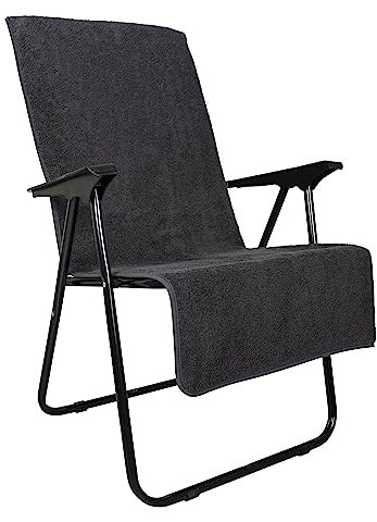 LAYNENBURG 2er-Set Premium Frottee Schonbezug für Gartenstuhl - 100% Baumwolle - Oeko-TEX 100 - Handtuch-Bezug Hochlehner - Stuhl-Bezug mit Umschlag für Camping-, Liege-Stuhl (65x130 cm anthrazit)