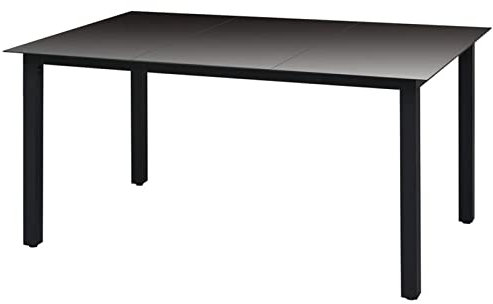 Homgoday Table à manger de jardin, table de balcon, table d'extérieur résistante aux intempéries, pour jardin, balcon, terrasse, verre, aluminium, 150 x 90 x 74 cm, noire
