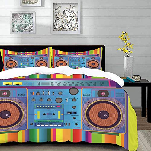 Bettwäsche 3 Teilig Bettgarnitur,EIN fantastischer Retro-Ghettoblaster,Gemütlich Mikrofaser Bettbezug Set 1 Bettbezug Set 135 x 200 cm