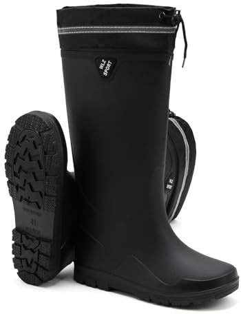 HSBDNZQ Stivali da pioggia da uomo, impermeabili, alti fino al ginocchio, in gomma, con PVC, comodi e leggeri, da lavoro, resistenti, per giardinaggio e pesca, nero, 42.5 EU