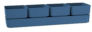 Teraplast Vase élégant design Sierra, composé de 4 pots carrés et d'une soucoupe, dimensions 48 x 12 x 11 cm, jardinière pour plants et plantes succulentes réexistantes aux UV (CM 48, Denim (bleu))