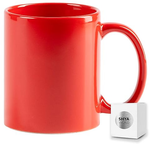 ShyaWorld Tazas de cerámica de 370ml de colores presentada en caja individual. Aptas para microondas y lavavajillas. (Rojo, 1)