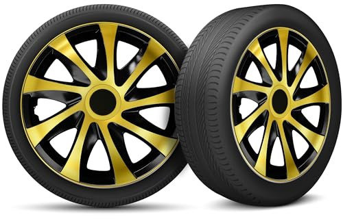 Radkappen 15 Zoll Radzierblenden 4er Set passend für alle Stahlfelgen - Einstellbarer Sicherungsring - Gold Schwarz