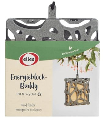 Elles Vogelfutterspender Energieblock-Buddy (1) | 100% recyceltes Material | Pfiffiger Fettblockhalter | Dekorativ & wiederverwendbar | Inklusive Aufhängeseil