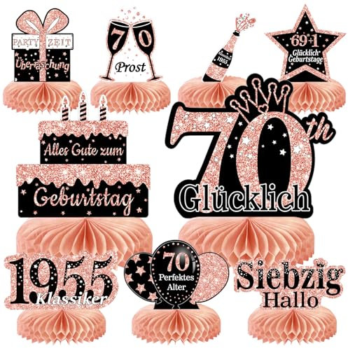 Voxisroma 70. Geburtstag Frauen 9 STK Roségold Rosa Bienenwabe Mittelstück Tischdeko Geburtstag,70 Geburtstag Deko,70 Geburtstag Party Deko Supplies,Geschenke Für Frauen Zum Geburtstag (Deutsche)
