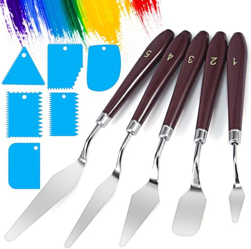 Siumir 11 coltelli per pallet, 5 coltelli e 6 raschietti, spatola acrilica, per pittura a olio, guazzo, acquerello, pittura rupestre