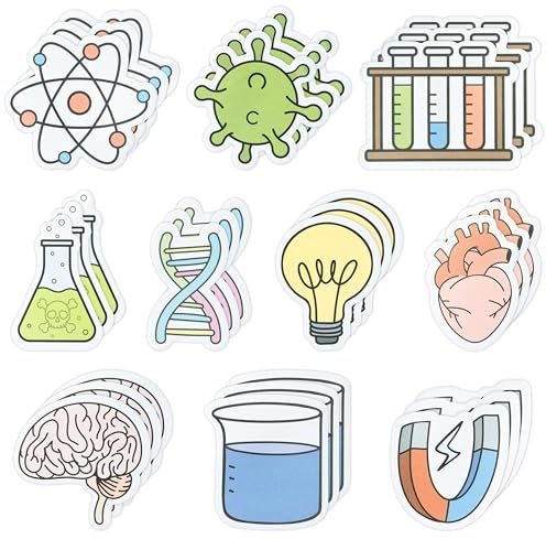 ANGOLIO Science Sticky Notes Set - 30 Stück 600 Blatt Science Funny Lab Glühbirne Virus Shaped Selbstklebende Notizblöcke für Kinder Geschenke Wissenschaftliche Aktivitäten Lehrer Belohnung Preise